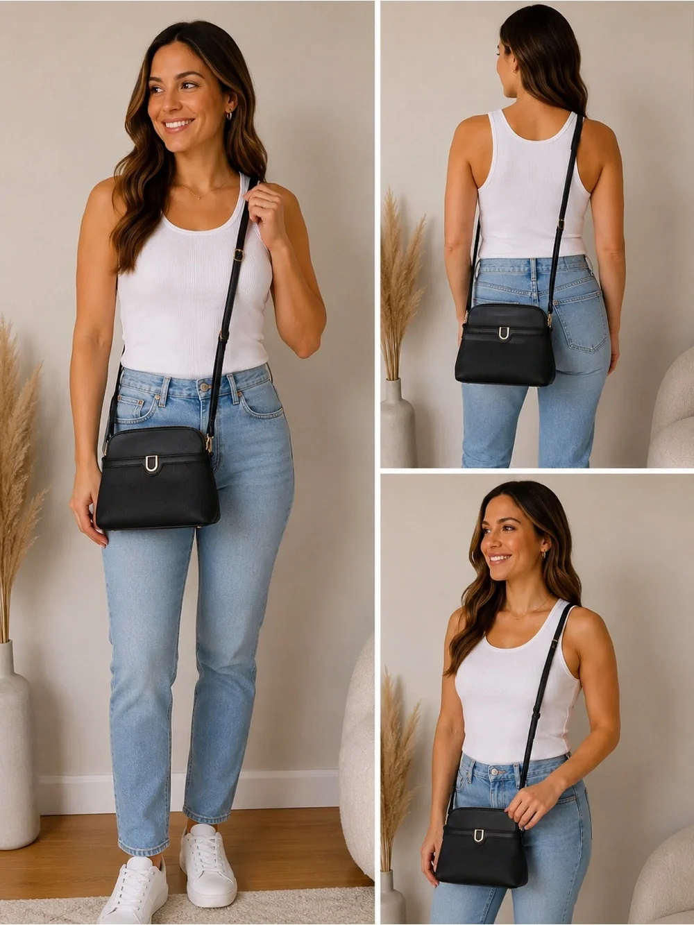 Black Crossbody Bag Faux Leather Shoulder Purse Gold Hardware